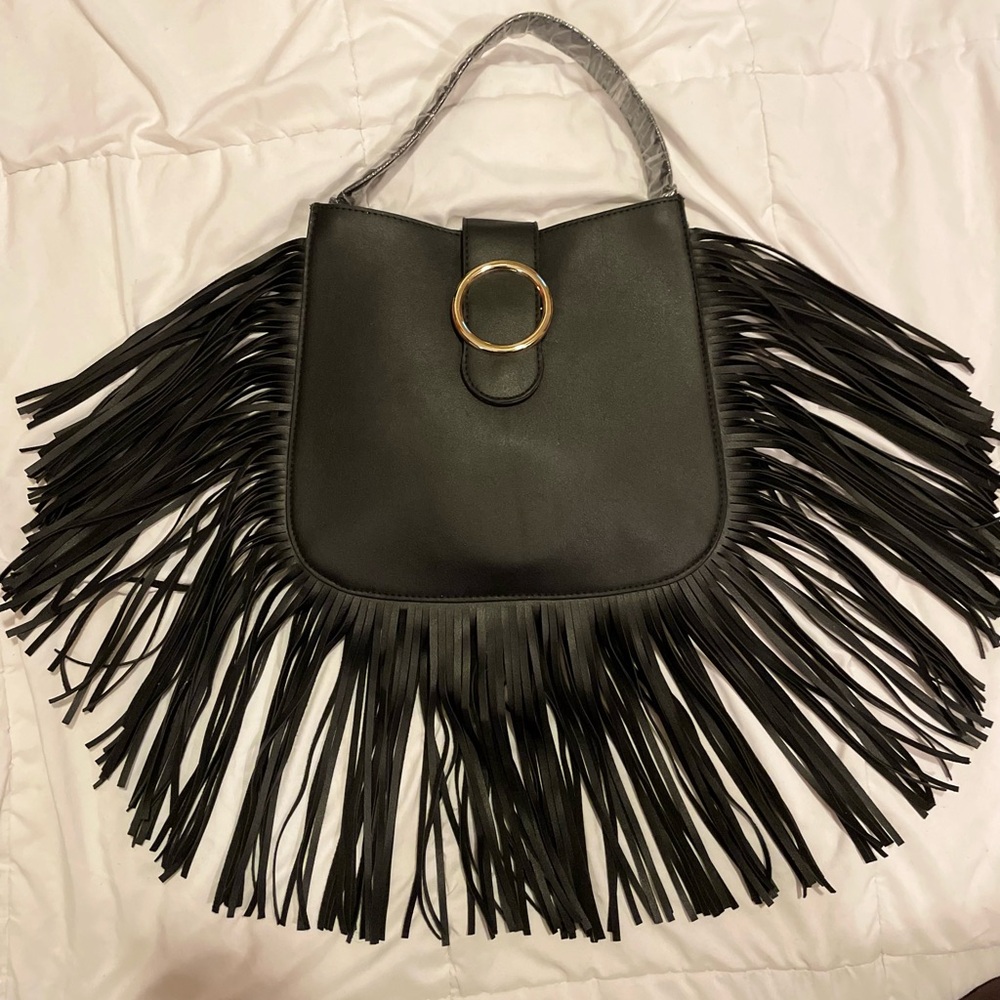 Fringe black handbag new without tag